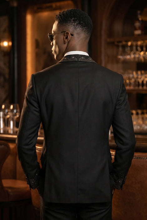 Astro Nebula - Black Crystal Shawl Tuxedo 3-Piece Tuxedo Set