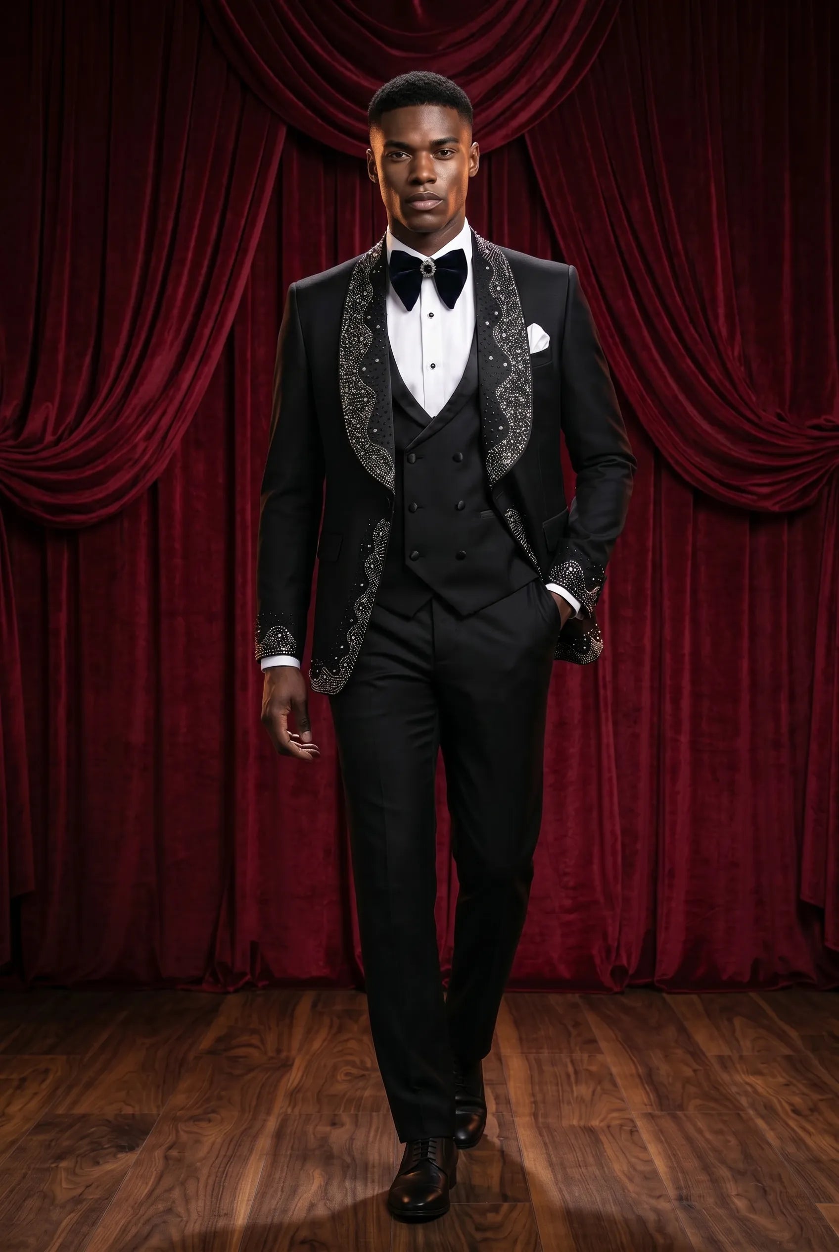Astro Nebula - Black Crystal Shawl Tuxedo 3-Piece Tuxedo Set
