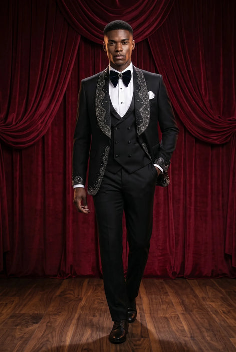 Astro Nebula - Black Crystal Shawl Tuxedo 3-Piece Tuxedo Set