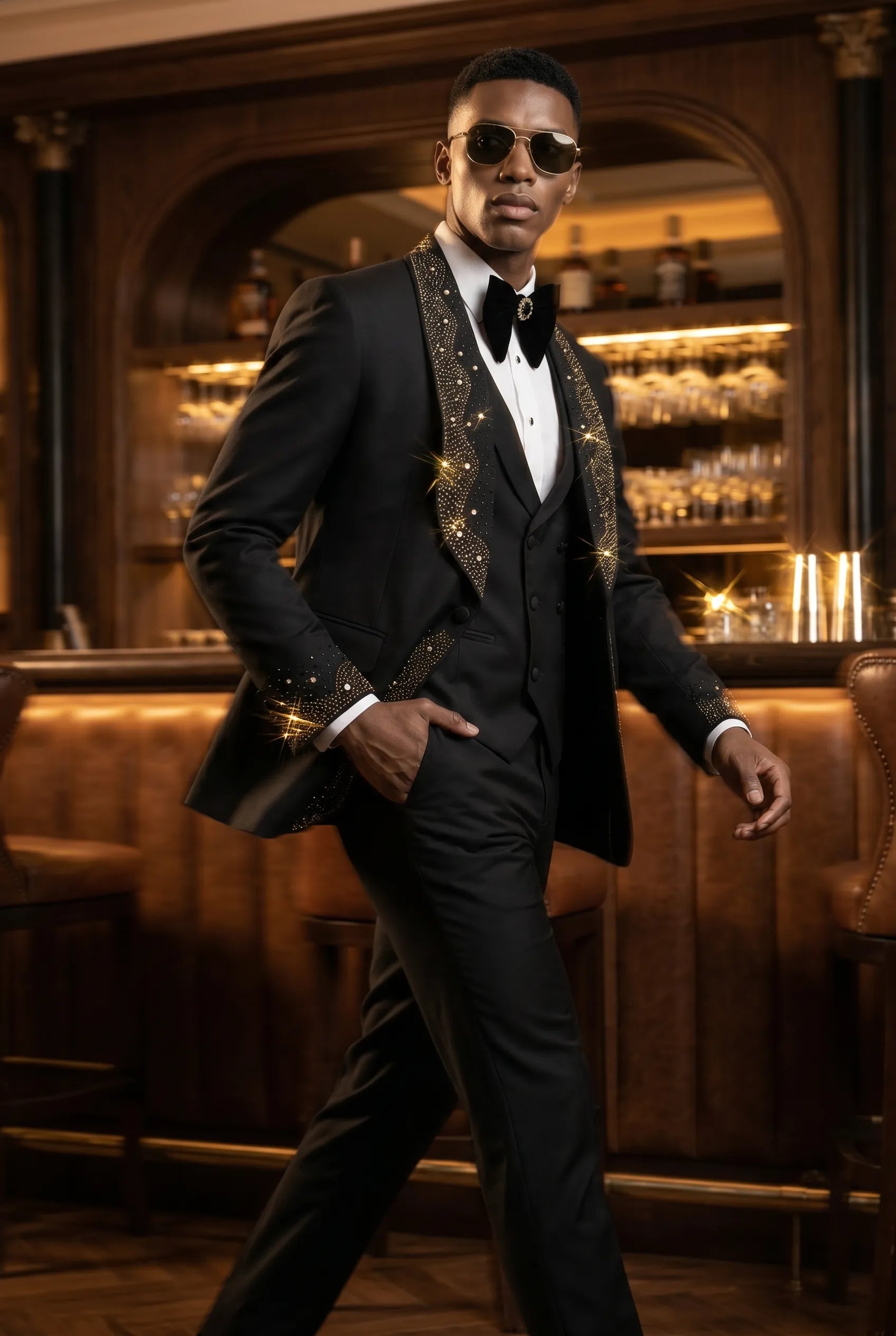 Astro Nebula - Black Crystal Shawl Tuxedo 3-Piece Tuxedo Set