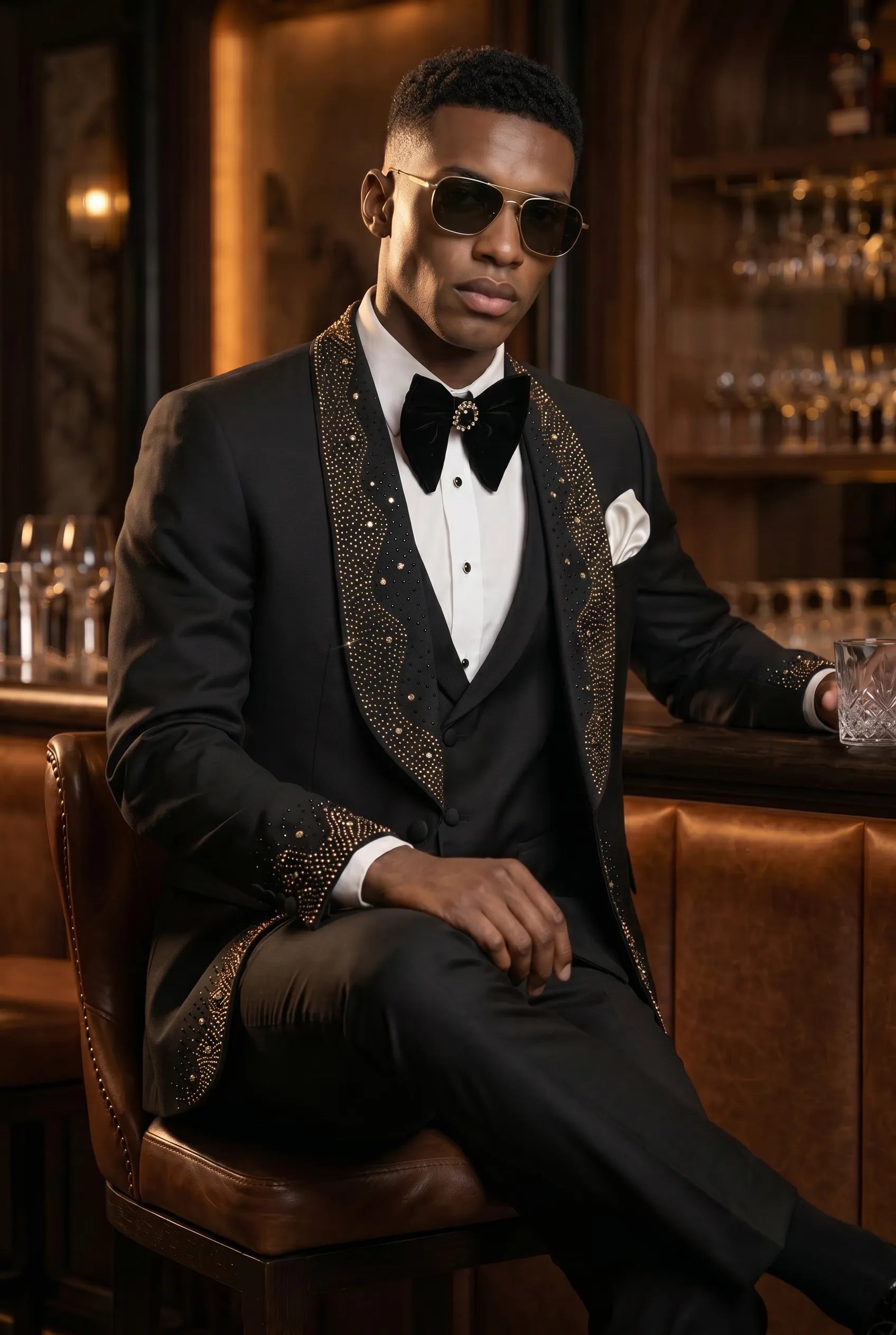 Astro Nebula - Black Crystal Shawl Tuxedo 3-Piece Tuxedo Set