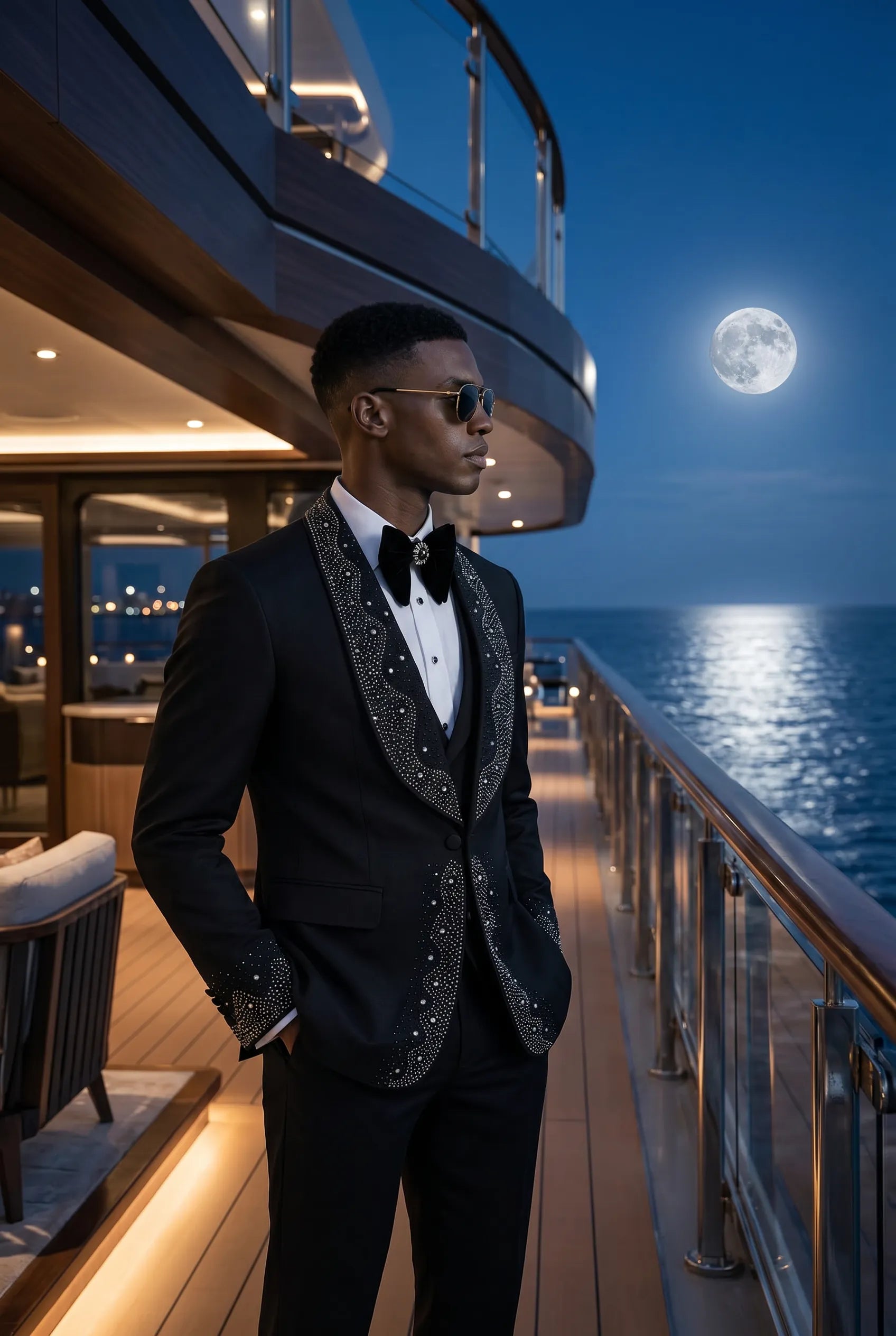 Astro Nebula - Black Crystal Shawl Tuxedo 3-Piece Tuxedo Set
