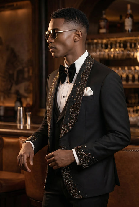 Astro Nebula - Black Crystal Shawl Tuxedo 3-Piece Tuxedo Set