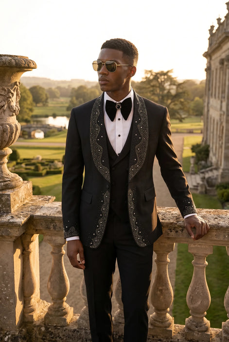 Astro Nebula - Black Crystal Shawl Tuxedo 3-Piece Tuxedo Set