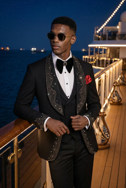 Astro Nebula - Black Crystal Shawl Tuxedo 3-Piece Tuxedo Set