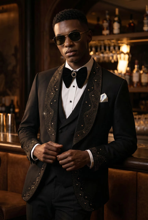Astro Nebula - Black Crystal Shawl Tuxedo 3-Piece Tuxedo Set
