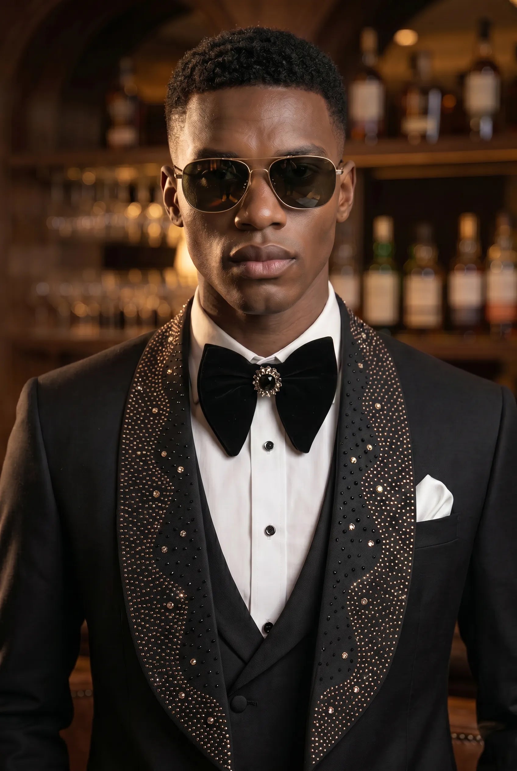 Astro Nebula - Black Crystal Shawl Tuxedo 3-Piece Tuxedo Set