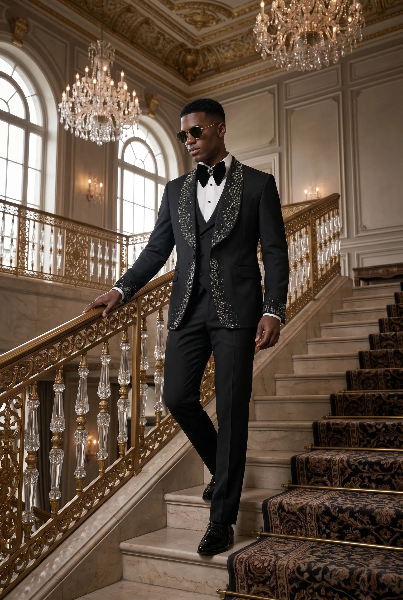 Astro Nebula - Black Crystal Shawl Tuxedo 3-Piece Tuxedo Set