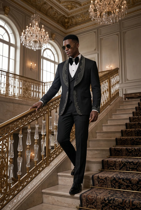 Astro Nebula - Black Crystal Shawl Tuxedo 3-Piece Tuxedo Set