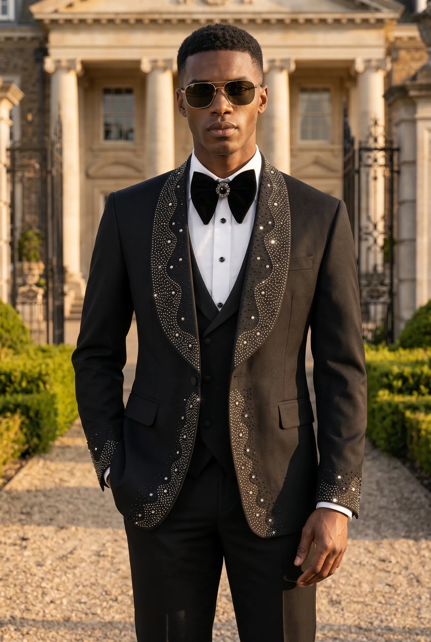 Astro Nebula - Black Crystal Shawl Tuxedo 3-Piece Tuxedo Set