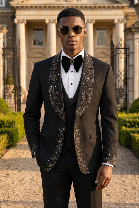 Astro Nebula - Black Crystal Shawl Tuxedo 3-Piece Tuxedo Set