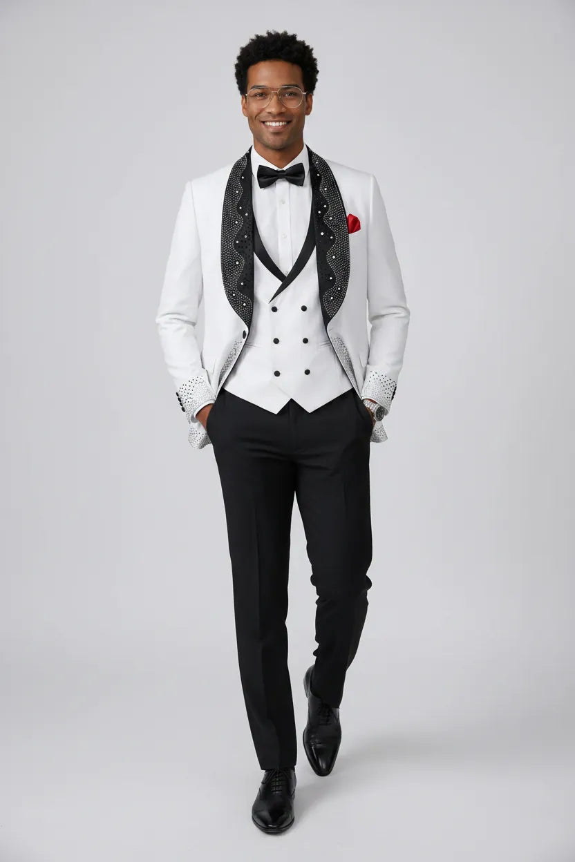 Lunar Nebula - White Crystal Shawl 3-Piece Tuxedo