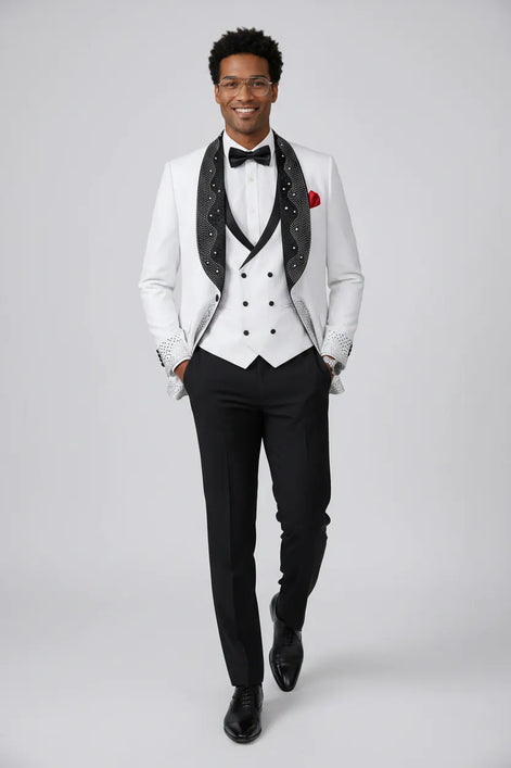 Lunar Nebula - White Crystal Shawl 3-Piece Tuxedo