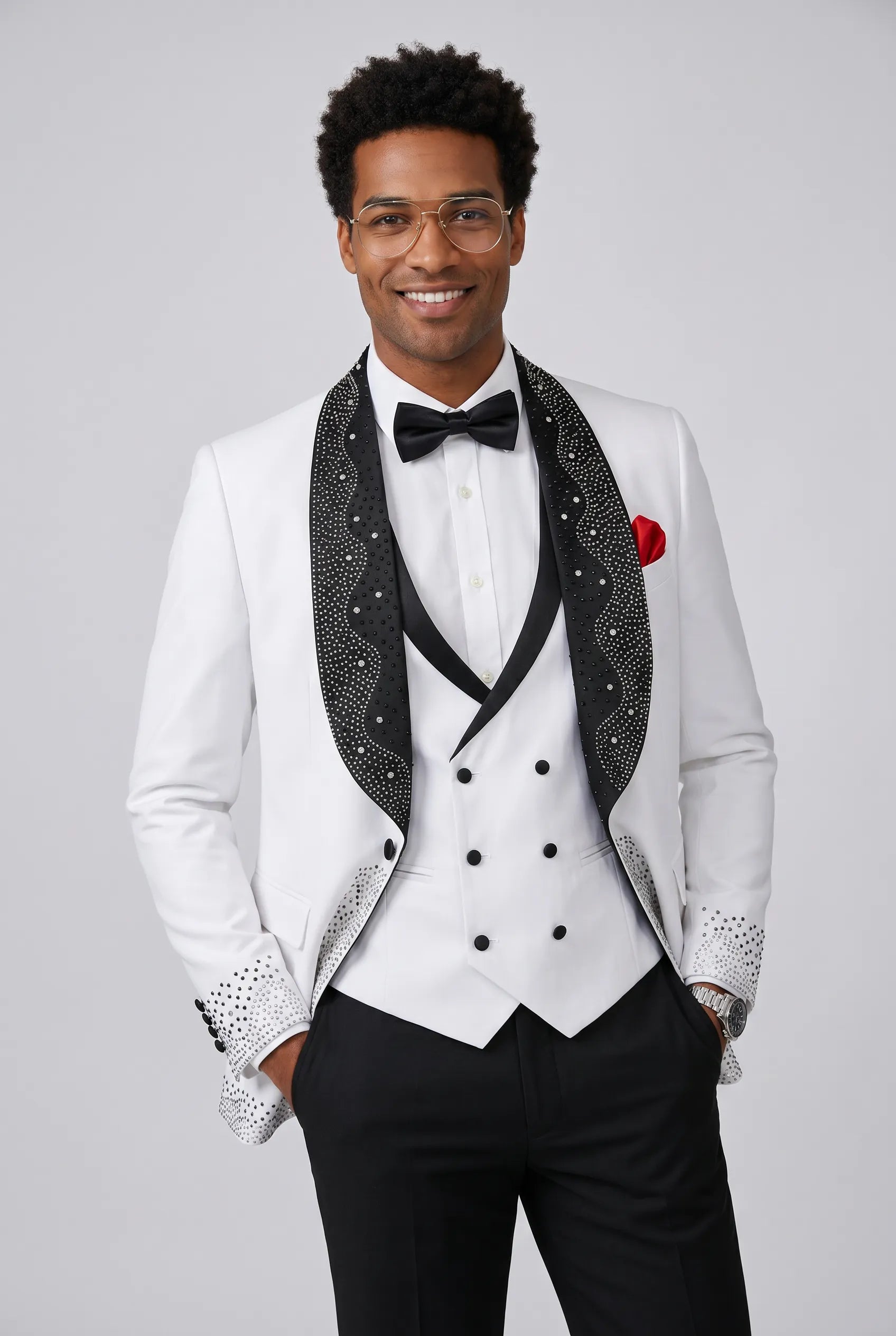 Lunar Nebula - White Crystal Shawl 3-Piece Tuxedo