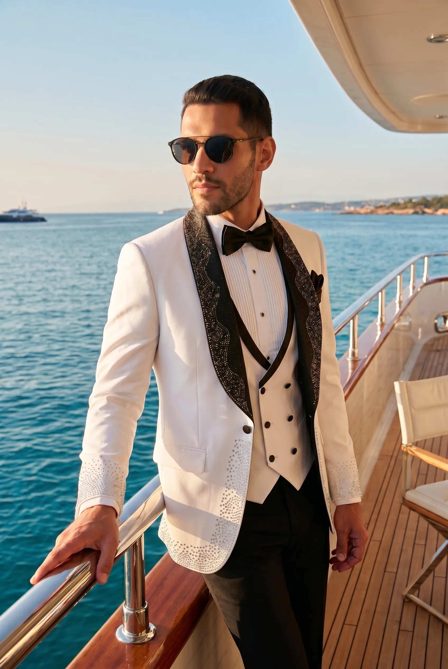 Lunar Nebula - White Crystal Shawl 3-Piece Tuxedo