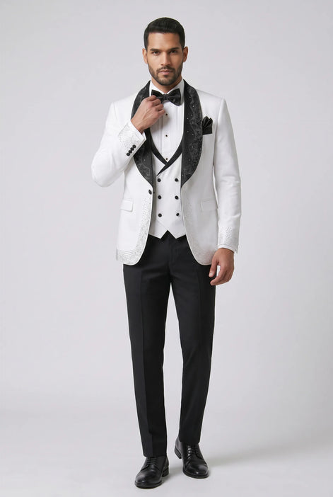 Lunar Nebula - White Crystal Shawl 3-Piece Tuxedo