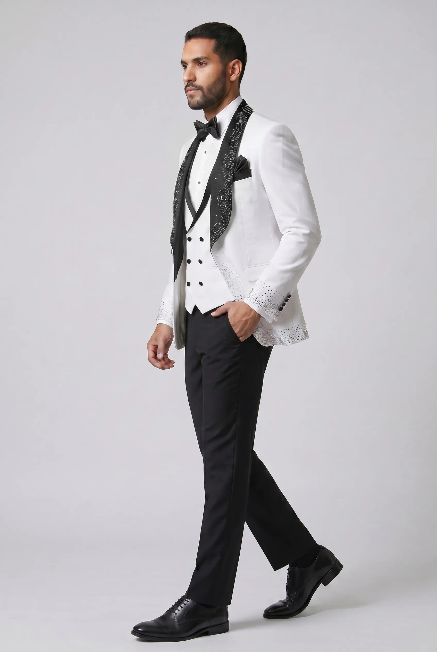 Lunar Nebula - White Crystal Shawl 3-Piece Tuxedo