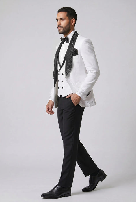 Lunar Nebula - White Crystal Shawl 3-Piece Tuxedo