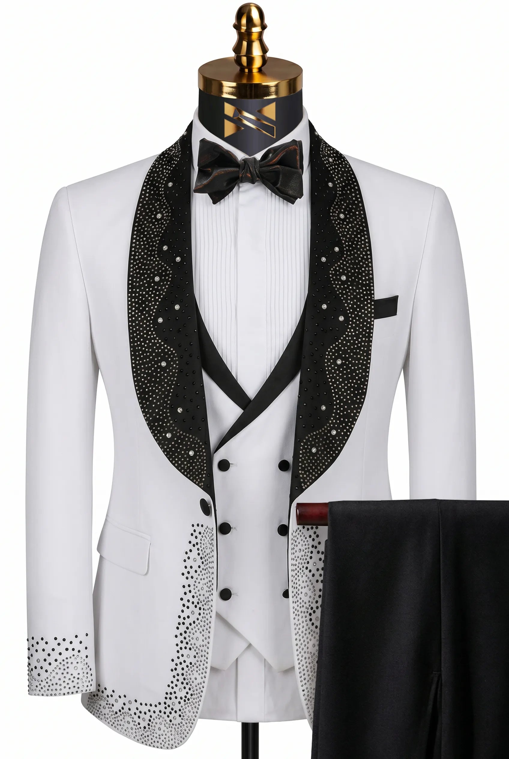 Lunar Nebula - White Crystal Shawl 3-Piece Tuxedo