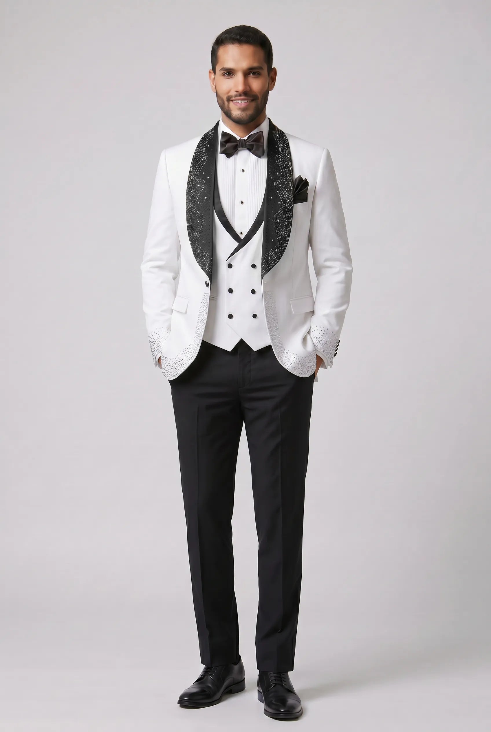 Lunar Nebula - White Crystal Shawl 3-Piece Tuxedo