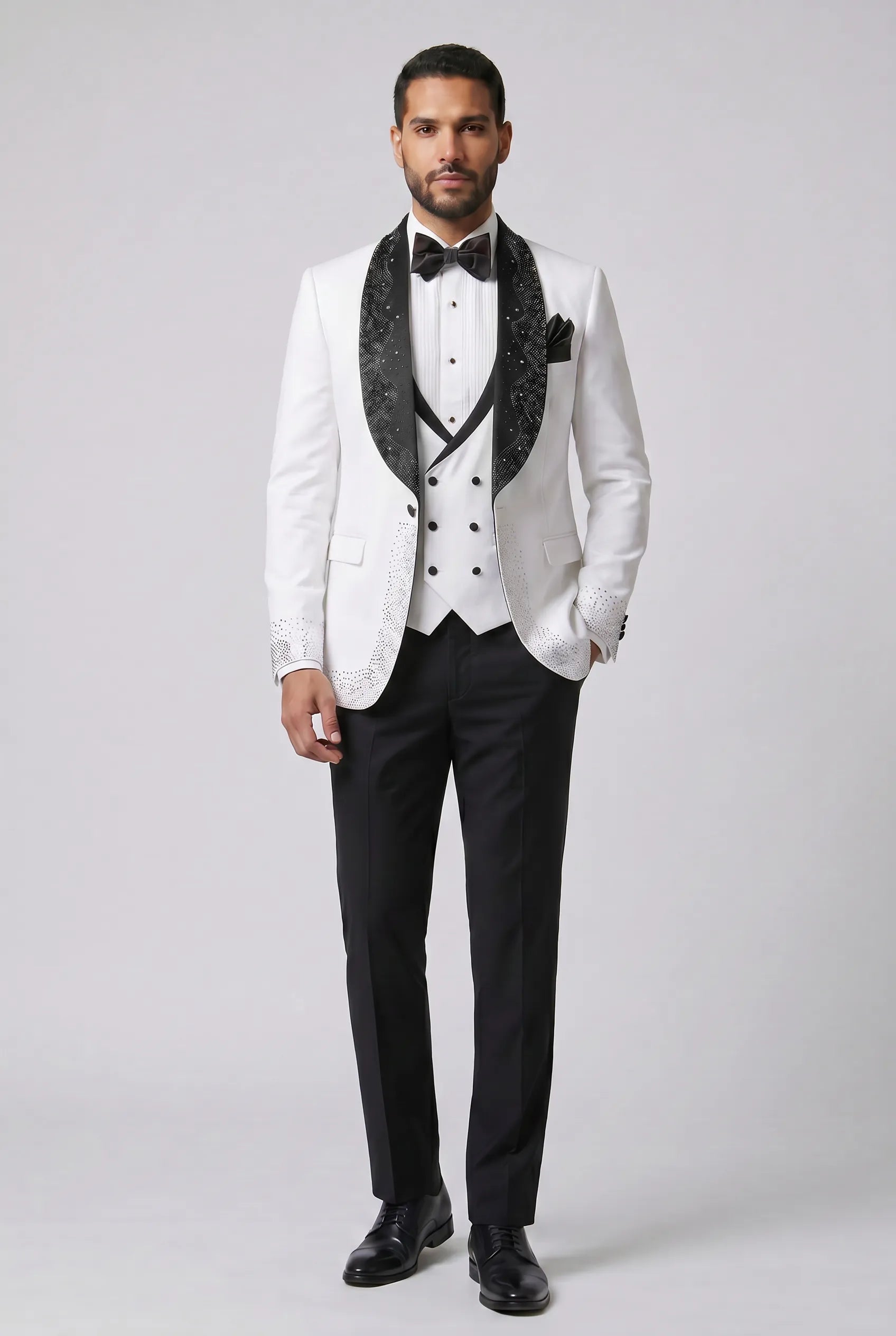 Lunar Nebula - White Crystal Shawl 3-Piece Tuxedo