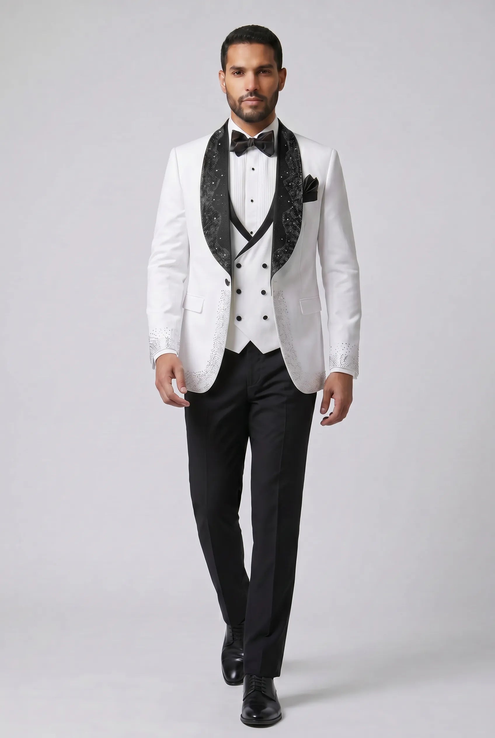 Lunar Nebula - White Crystal Shawl 3-Piece Tuxedo