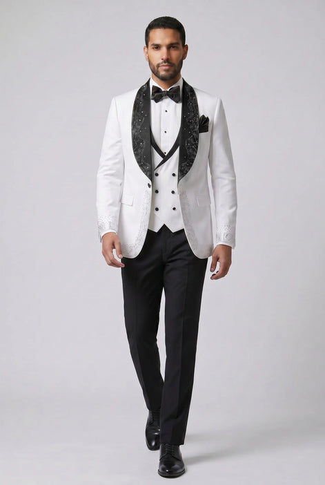Lunar Nebula - White Crystal Shawl 3-Piece Tuxedo