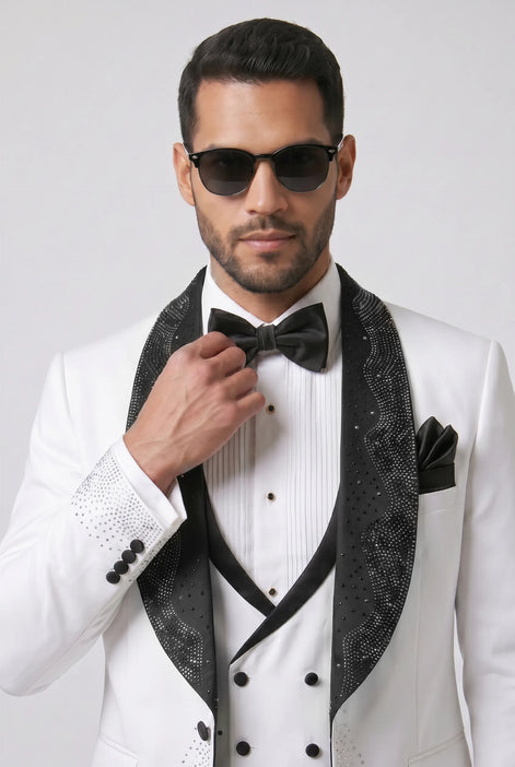 Lunar Nebula - White Crystal Shawl 3-Piece Tuxedo