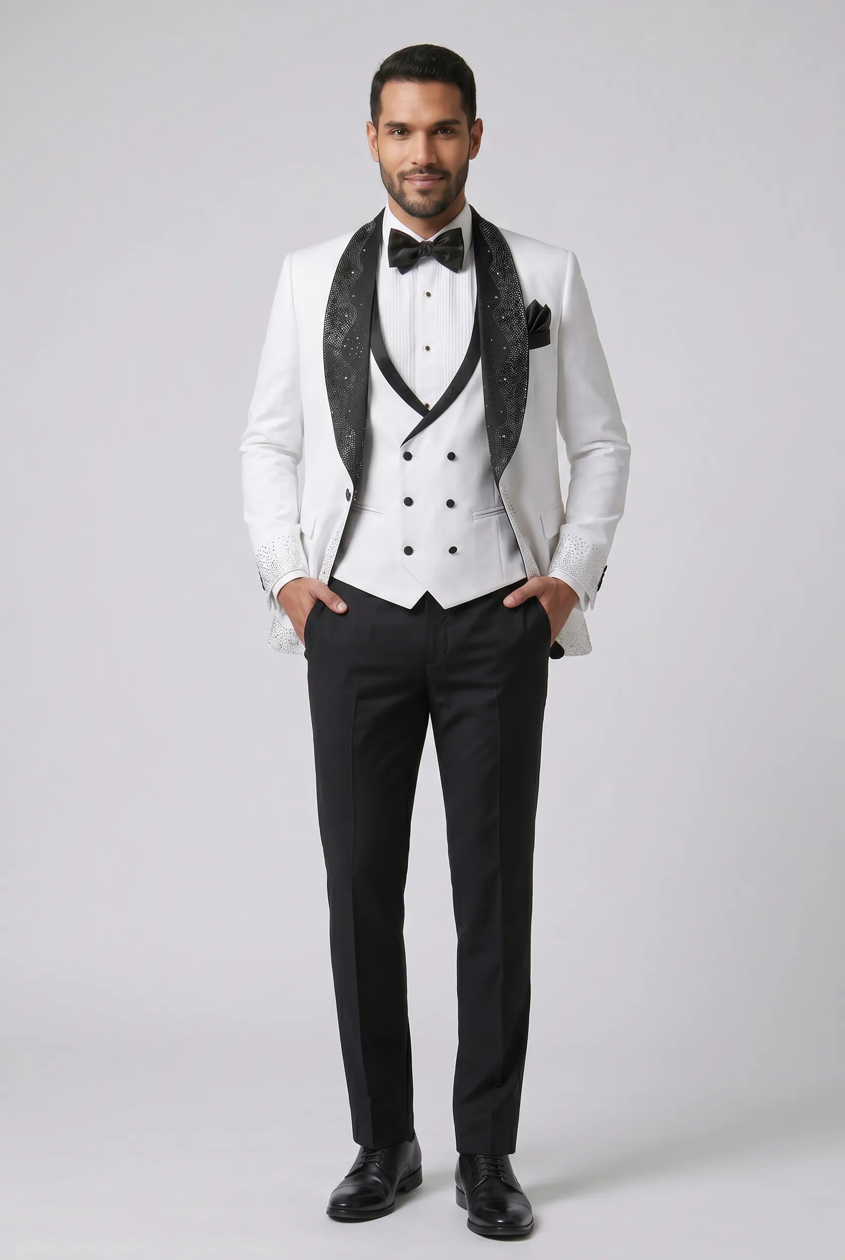 Lunar Nebula - White Crystal Shawl 3-Piece Tuxedo