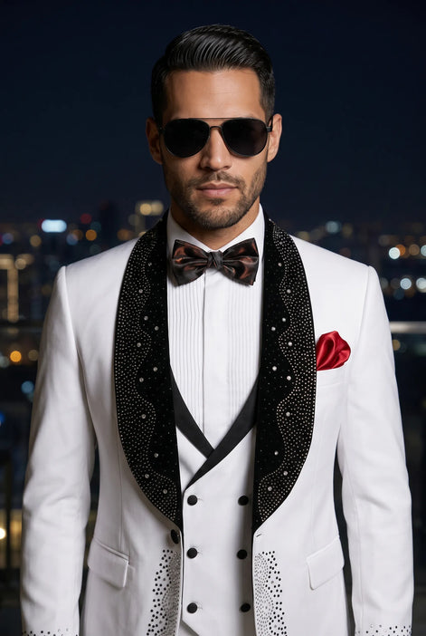 Lunar Nebula - White Crystal Shawl 3-Piece Tuxedo