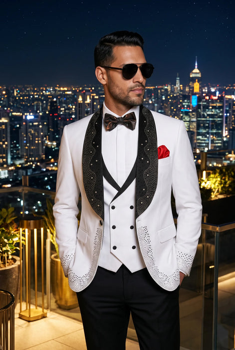 Lunar Nebula - White Crystal Shawl 3-Piece Tuxedo