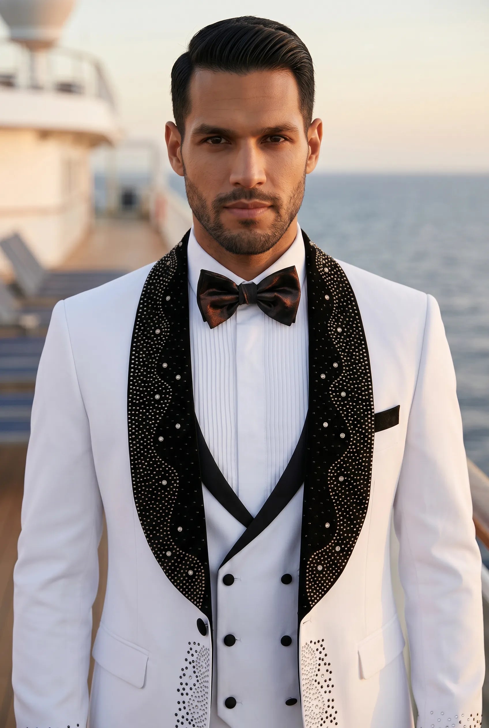 Lunar Nebula - White Crystal Shawl 3-Piece Tuxedo