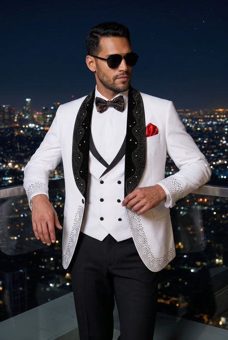 Lunar Nebula - White Crystal Shawl 3-Piece Tuxedo