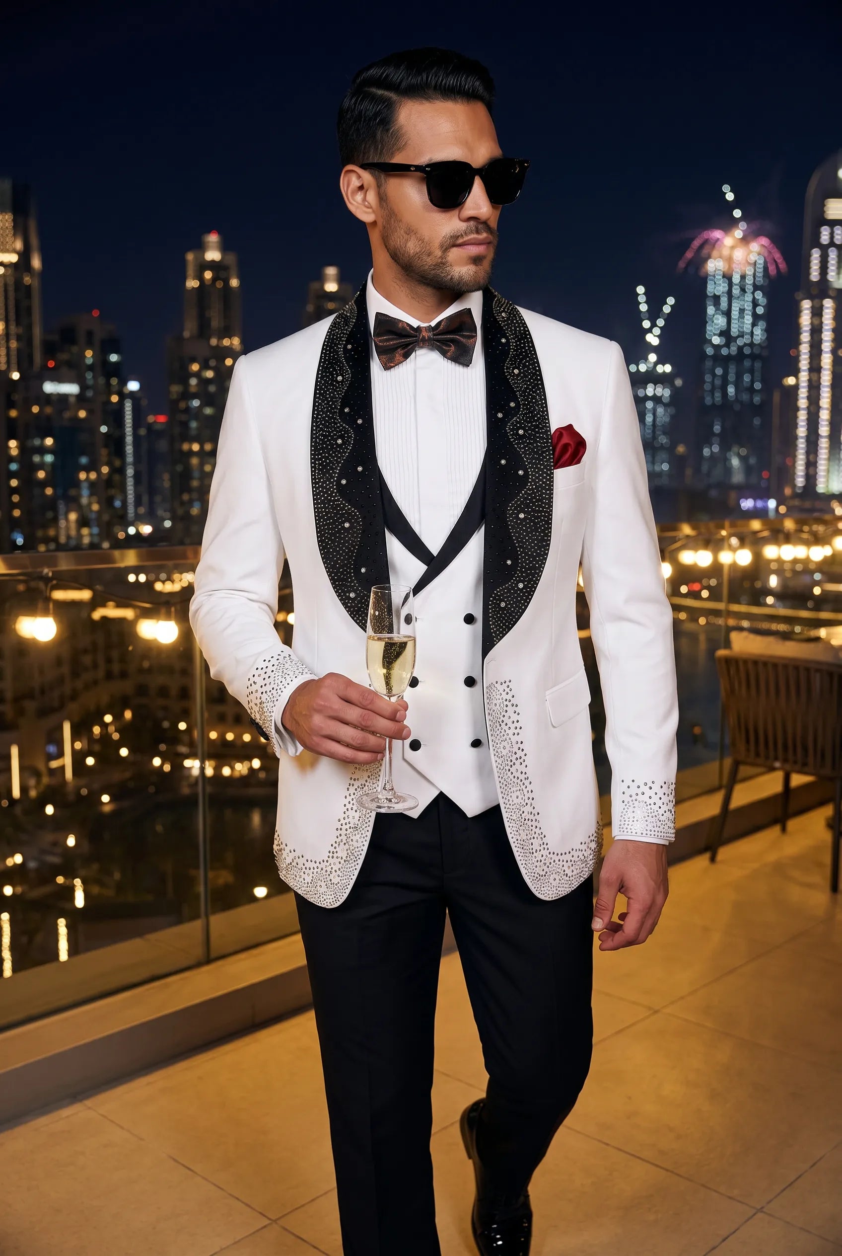 Lunar Nebula - White Crystal Shawl 3-Piece Tuxedo