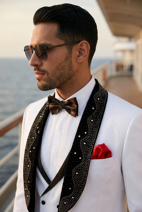 Lunar Nebula - White Crystal Shawl 3-Piece Tuxedo