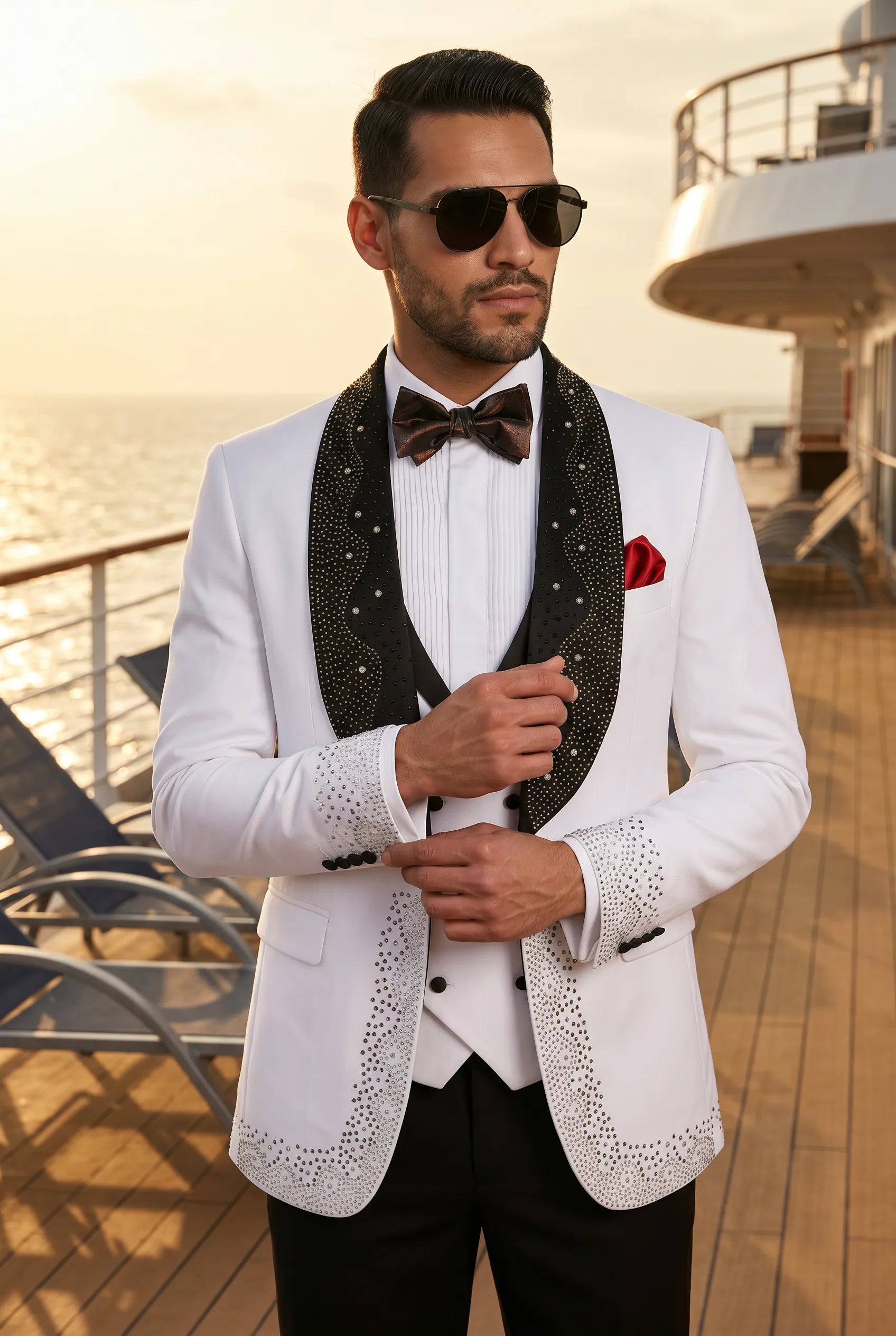 Lunar Nebula - White Crystal Shawl 3-Piece Tuxedo