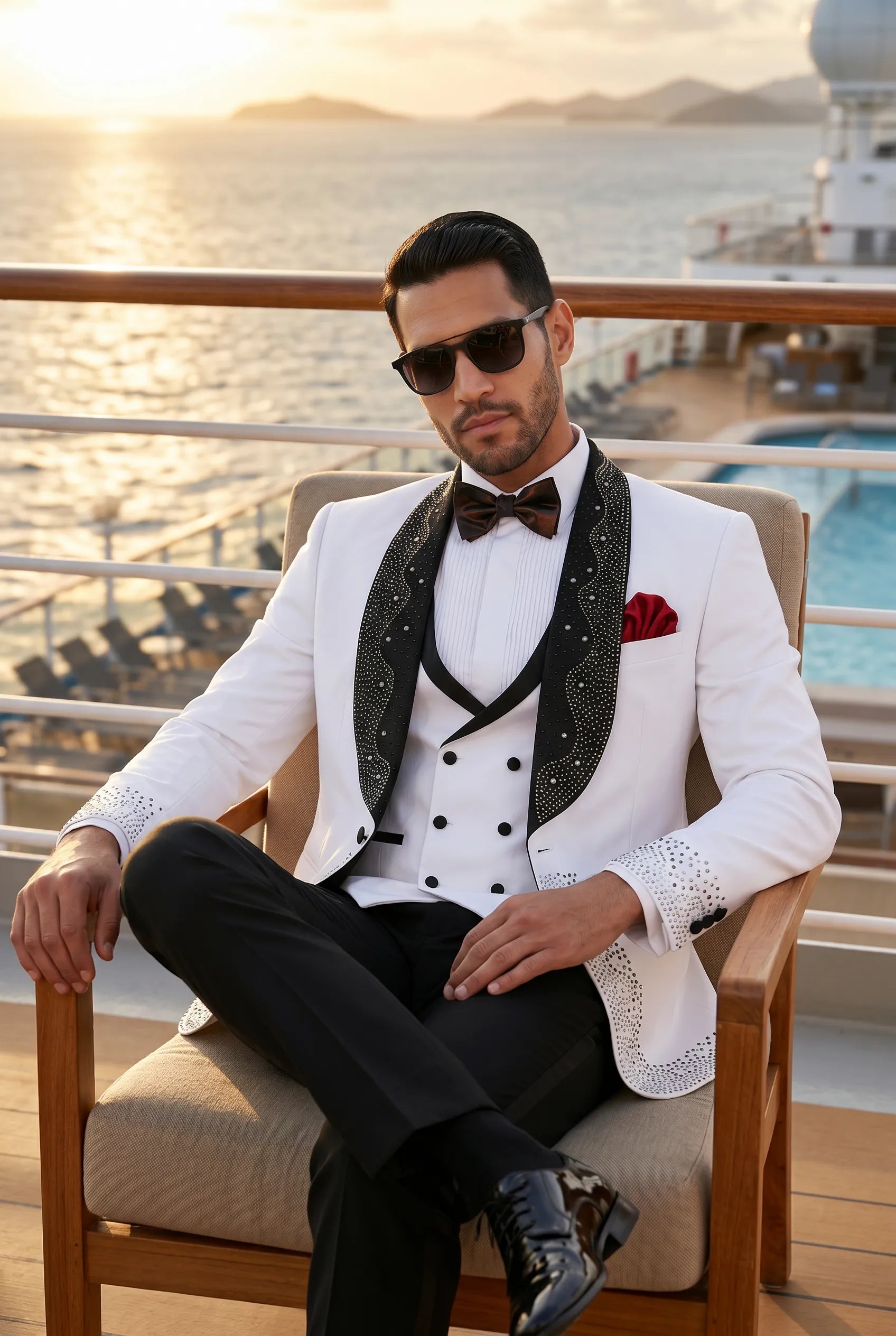 Lunar Nebula - White Crystal Shawl 3-Piece Tuxedo