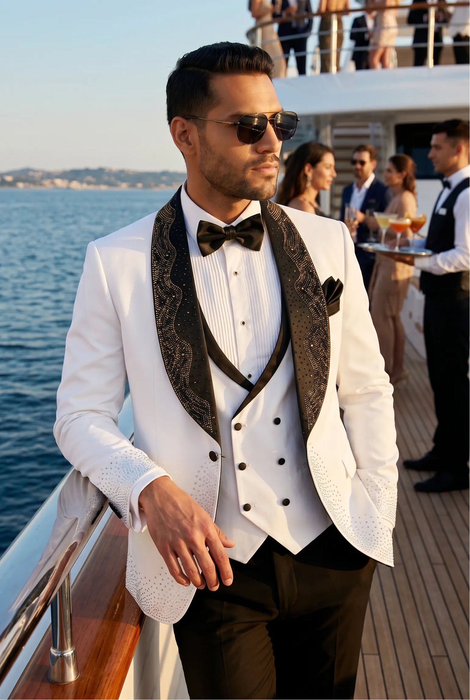 Lunar Nebula - White Crystal Shawl 3-Piece Tuxedo