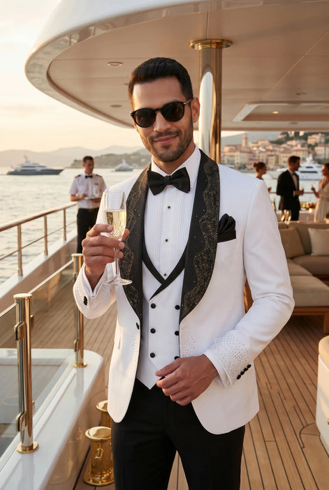 Lunar Nebula - White Crystal Shawl 3-Piece Tuxedo