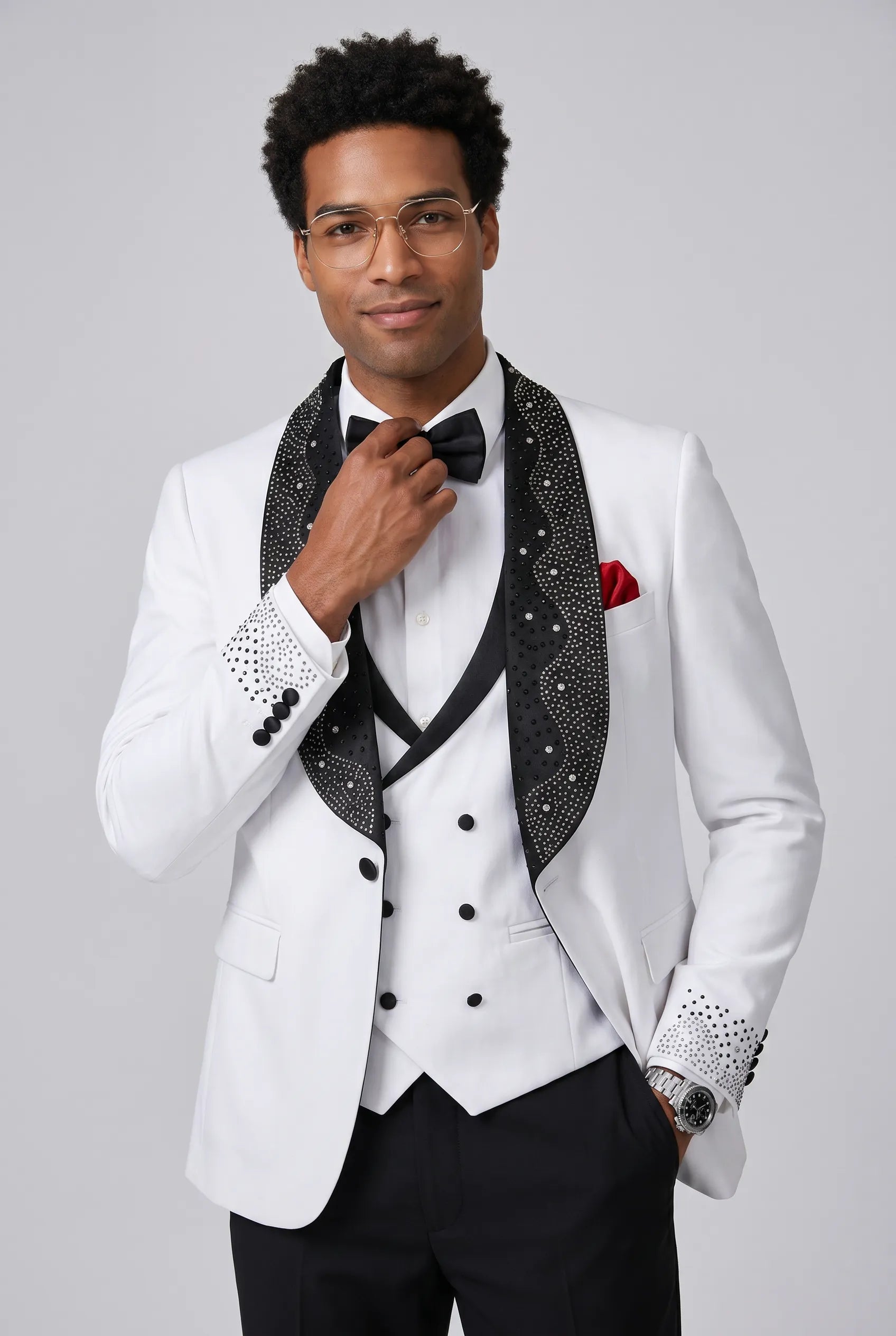 Lunar Nebula - White Crystal Shawl 3-Piece Tuxedo