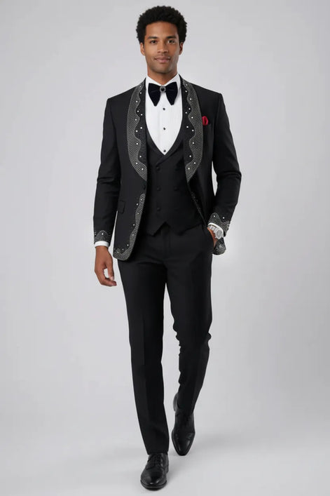 Astro Nebula - Black Crystal Shawl Tuxedo 3-Piece Tuxedo Set