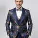 Back view - Navy Gold Floral Jacquard Shawl Tuxedo - Nevo Suit