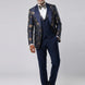 Side view - Navy Gold Floral Jacquard Shawl Tuxedo - Nevo Suit