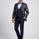 Front view - Navy Gold Floral Jacquard Shawl Tuxedo - Nevo Suit