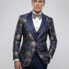 Navy Gold Floral Jacquard Shawl Tuxedo - flat lay view - Nevo Suit
