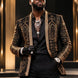 Aureate Pharaoh black dinner jacket with faceted gold crystal arch detailing, product view 1
