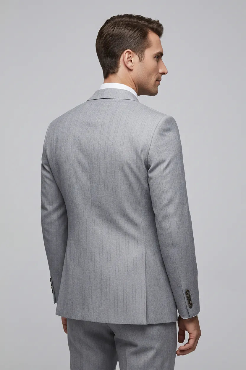 Sterling Pinstripe - Light Grey Textured 3-Piece Suit - Nevo Suits