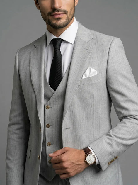 Sterling Pinstripe - Light Grey Textured 3-Piece Suit Set