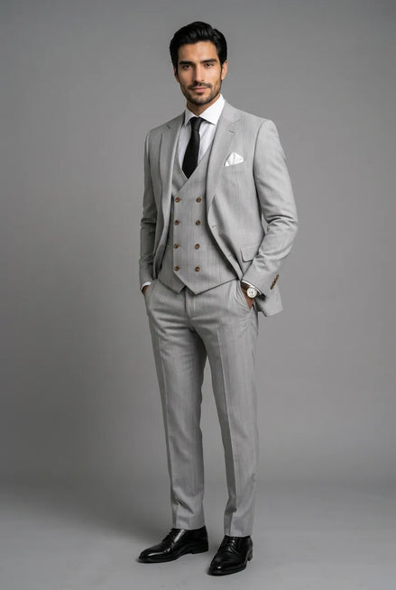 Sterling Pinstripe - Light Grey Textured 3-Piece Suit Set