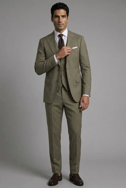 Olive Green Notched Lapel 3-Piece Suit by Nevo Suit - image 01